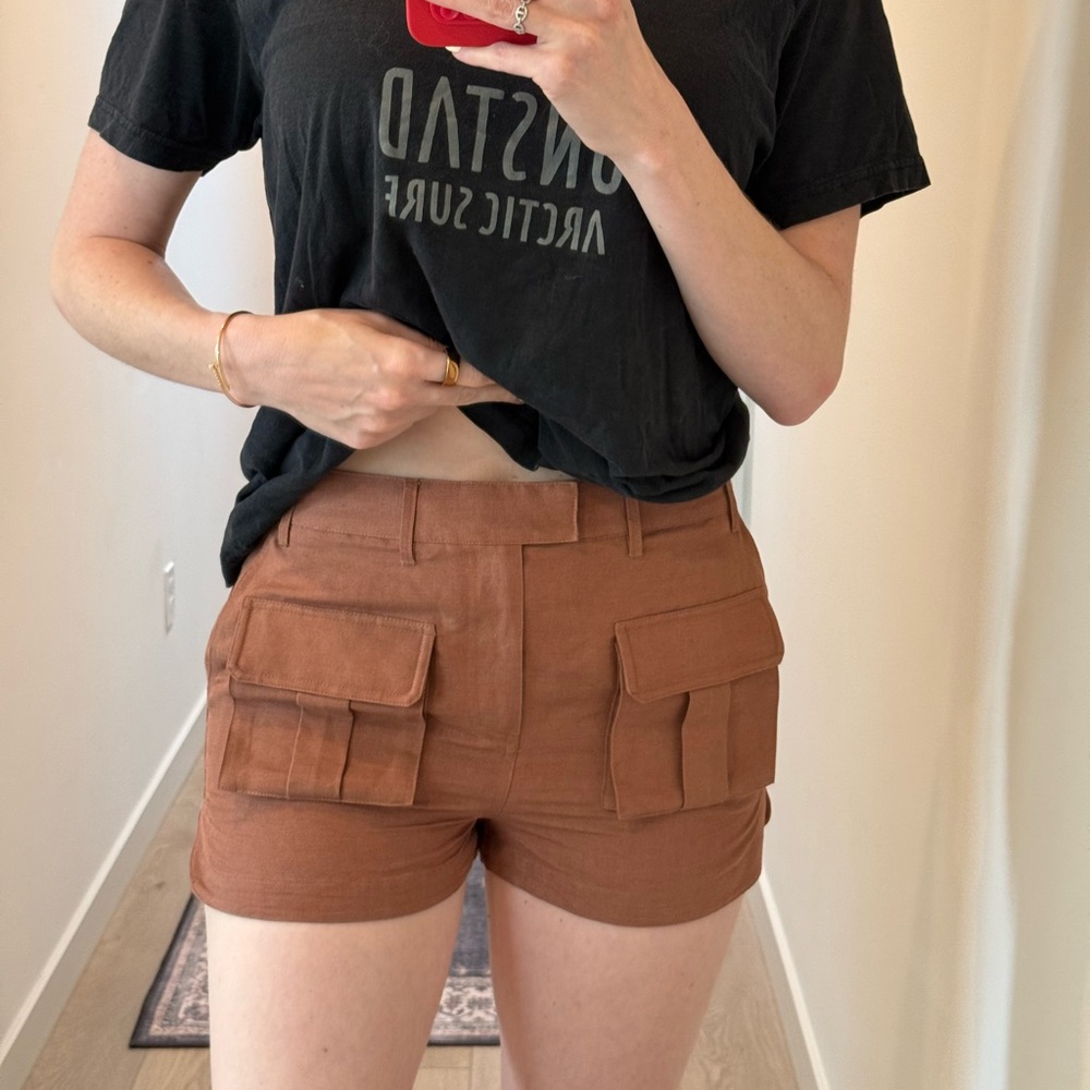 Women's Brown LinenCargo Shorts